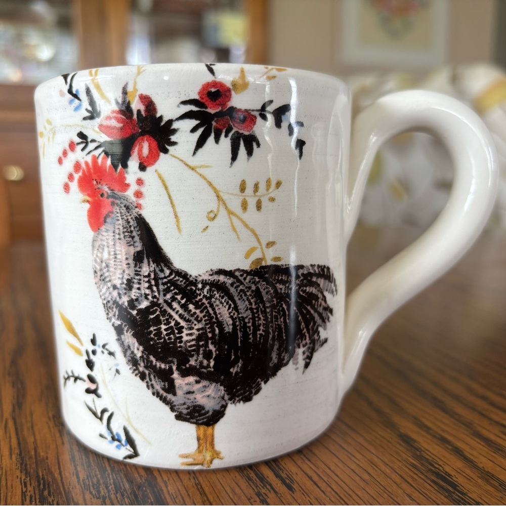 Floral Rooster Mug - White and Black